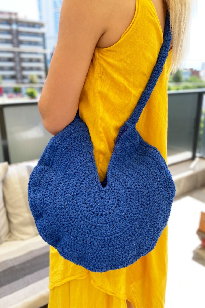 Yuvarlak Makrome Özel Tasarım El Örgüsü Omuz Çanta  SAKS resmi