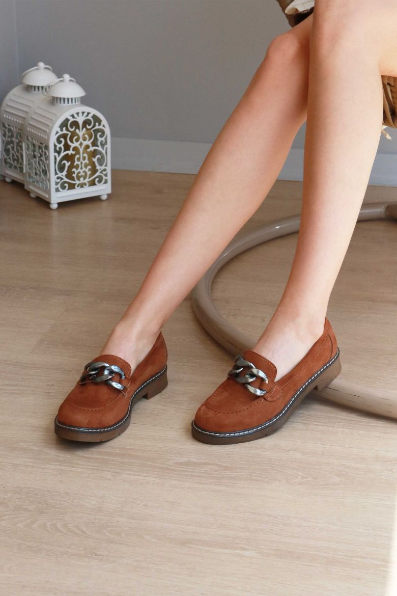 Zincir Detaylı  Düz Taban Kadın Loafer  TABA SÜET resmi