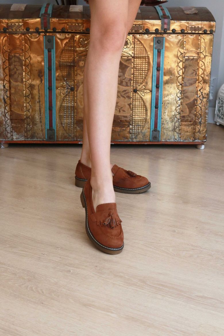 Püskül Detaylı Süet Kadın Loafer  TABA resmi