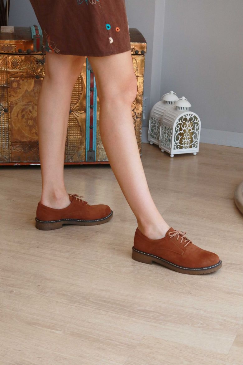 Bağcıklı Düz Taban Kadın Loafer  TABA SÜET resmi