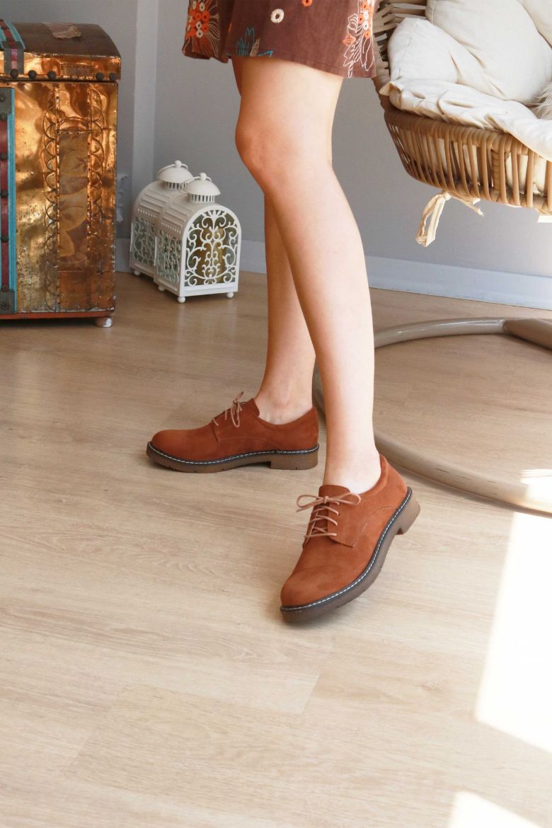 Bağcıklı Düz Taban Kadın Loafer  TABA SÜET resmi