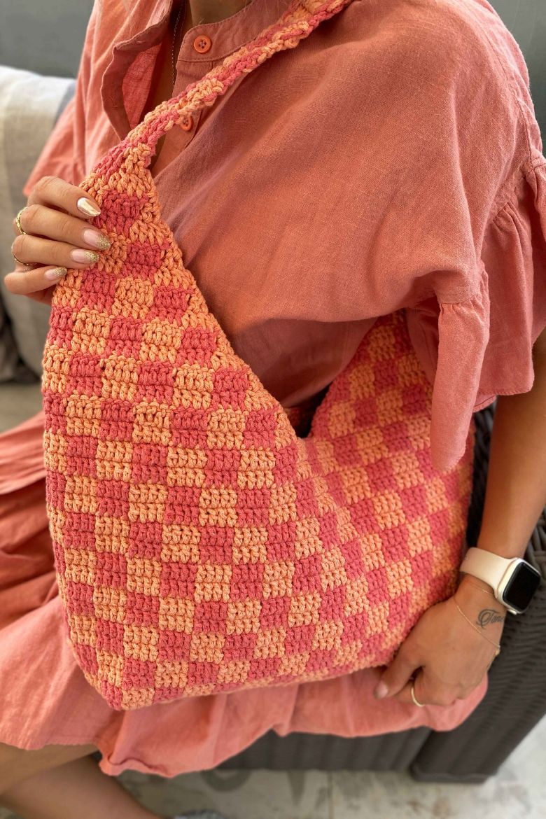 Makrome Ip Damalı Özel Tasarım Çanta  NAR ÇİÇEĞİ SOMON resmi