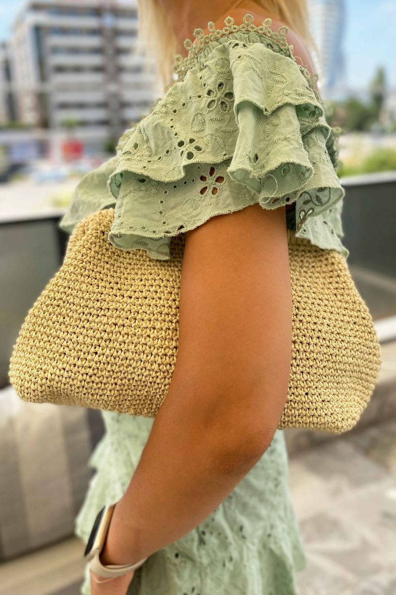 Gizli Burs Kağıt Ip El Çantası  EKRU resmi