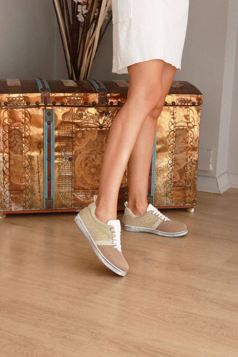 Bağcıklı Düz Taban Triko Kadın Günlük Ayakkabı  KAHVE resmi