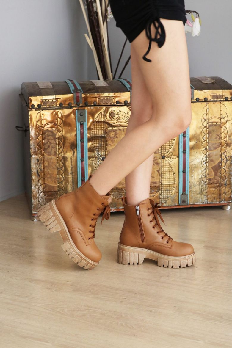 Bağcıklı Kalın Taban Kalın Topuklu Kadın Bot  TABA resmi