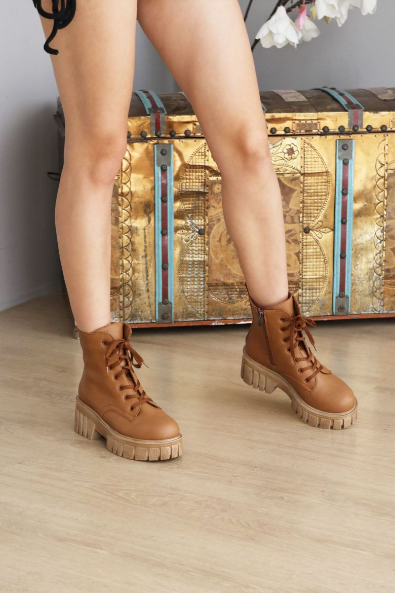 Bağcıklı Kalın Taban Kalın Topuklu Kadın Bot  TABA resmi