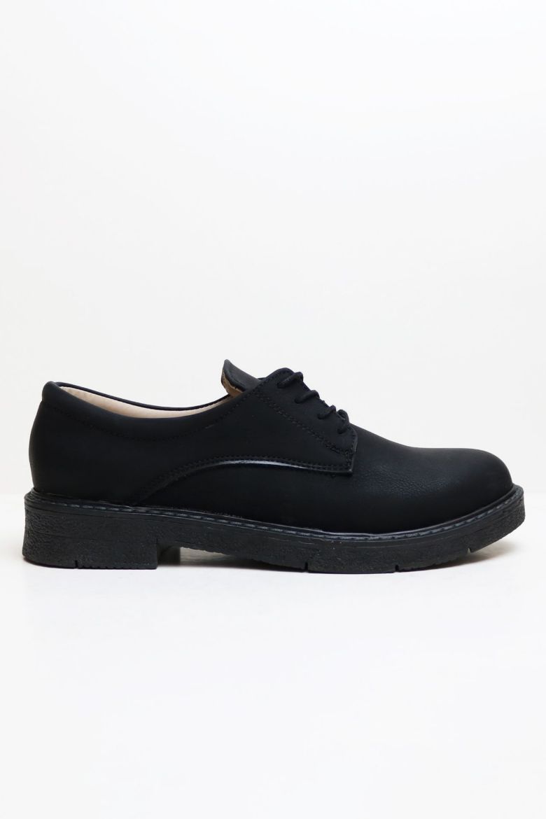 Bağcıklı Düz Taban Kadın Loafer  SİYAH resmi