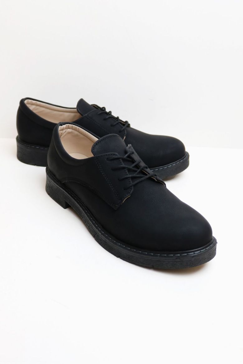 Bağcıklı Düz Taban Kadın Loafer  SİYAH resmi