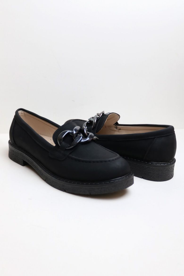 Zincir Detaylı  Düz Taban Kadın Loafer  SİYAH resmi