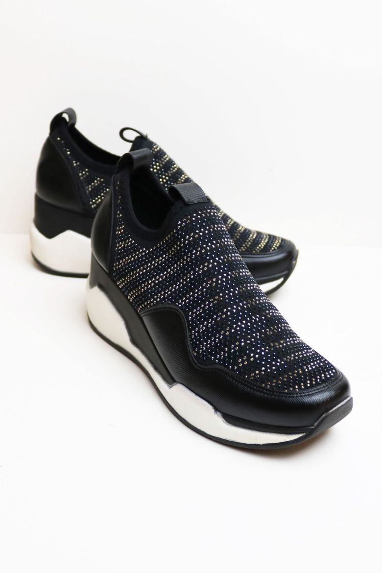 Pullu Kalın Taban Triko Esnek Kadın Günlük Ayakkabı  SİYAH resmi