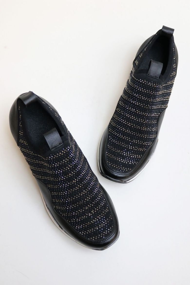 Pullu Kalın Taban Triko Esnek Kadın Günlük Ayakkabı  SİYAH resmi