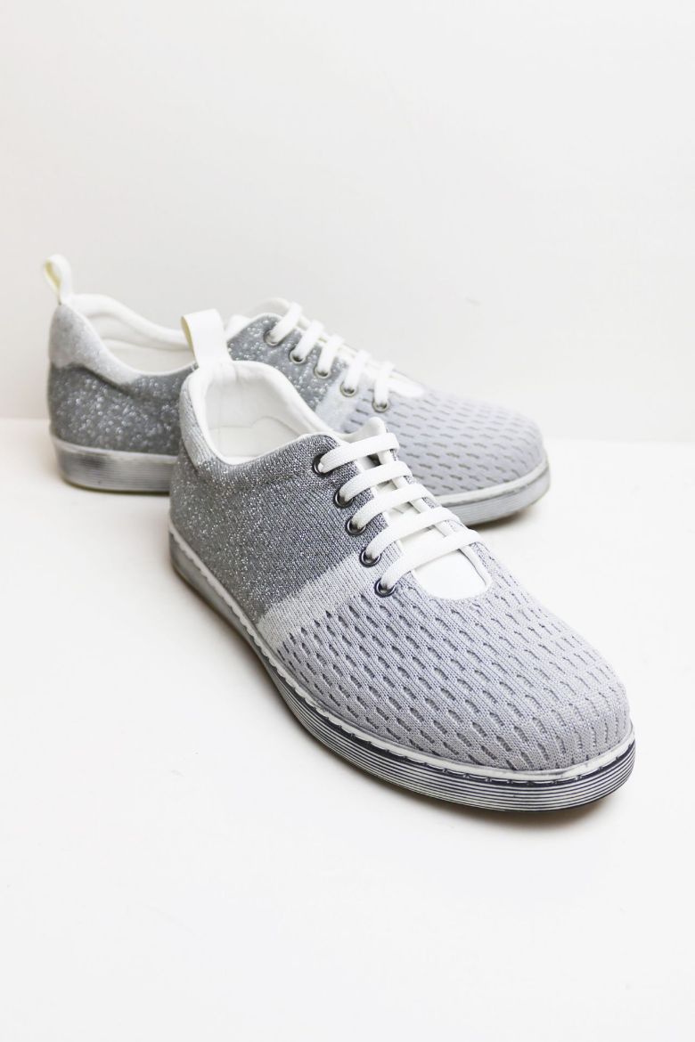 Bağcıklı Düz Taban Triko Kadın Günlük Ayakkabı  GRİ resmi