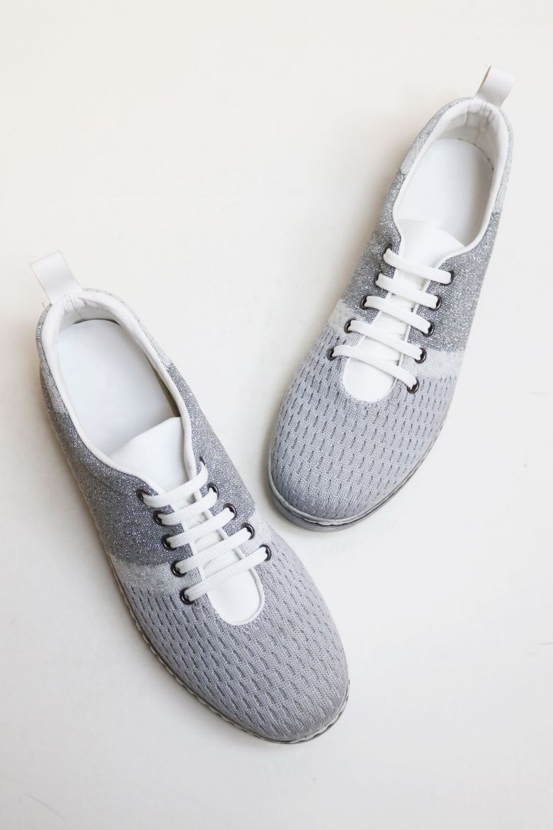 Bağcıklı Düz Taban Triko Kadın Günlük Ayakkabı  GRİ resmi