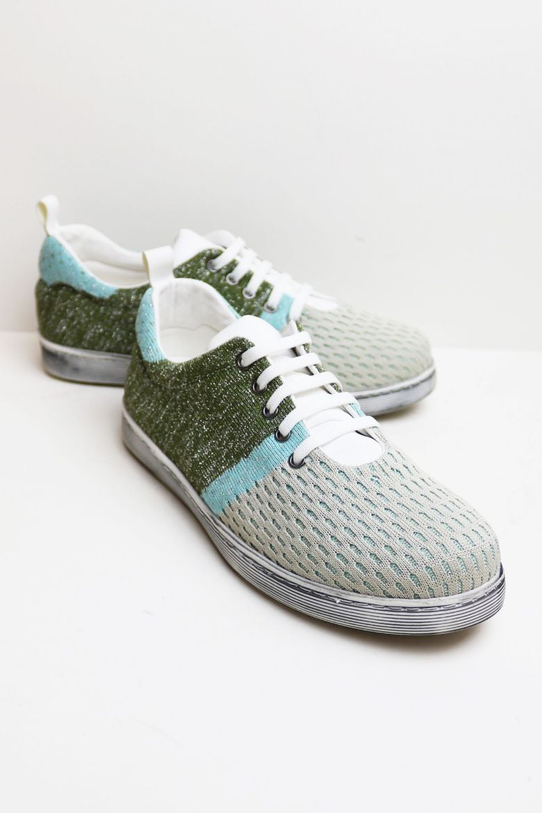 Bağcıklı Düz Taban Triko Kadın Günlük Ayakkabı  YEŞİL resmi