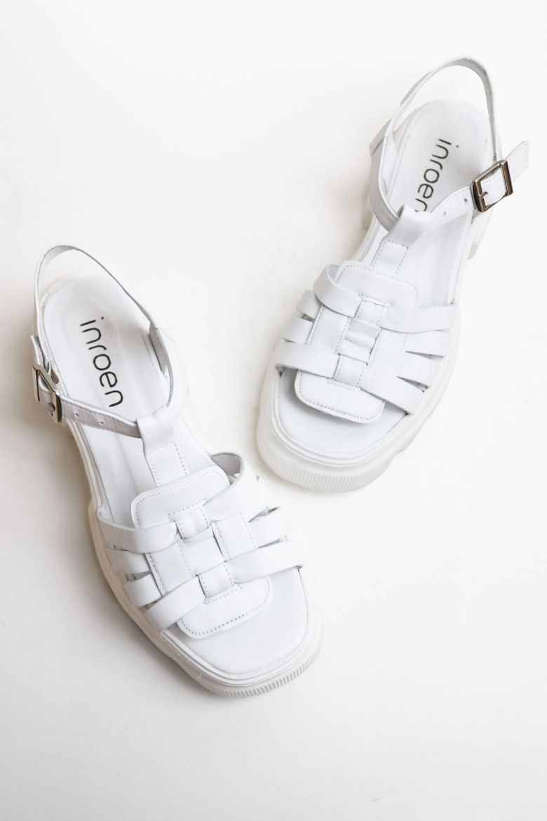 Kemer Detaylı Kalın Taban Hakiki Deri Kadın Sandalet  BEYAZ resmi