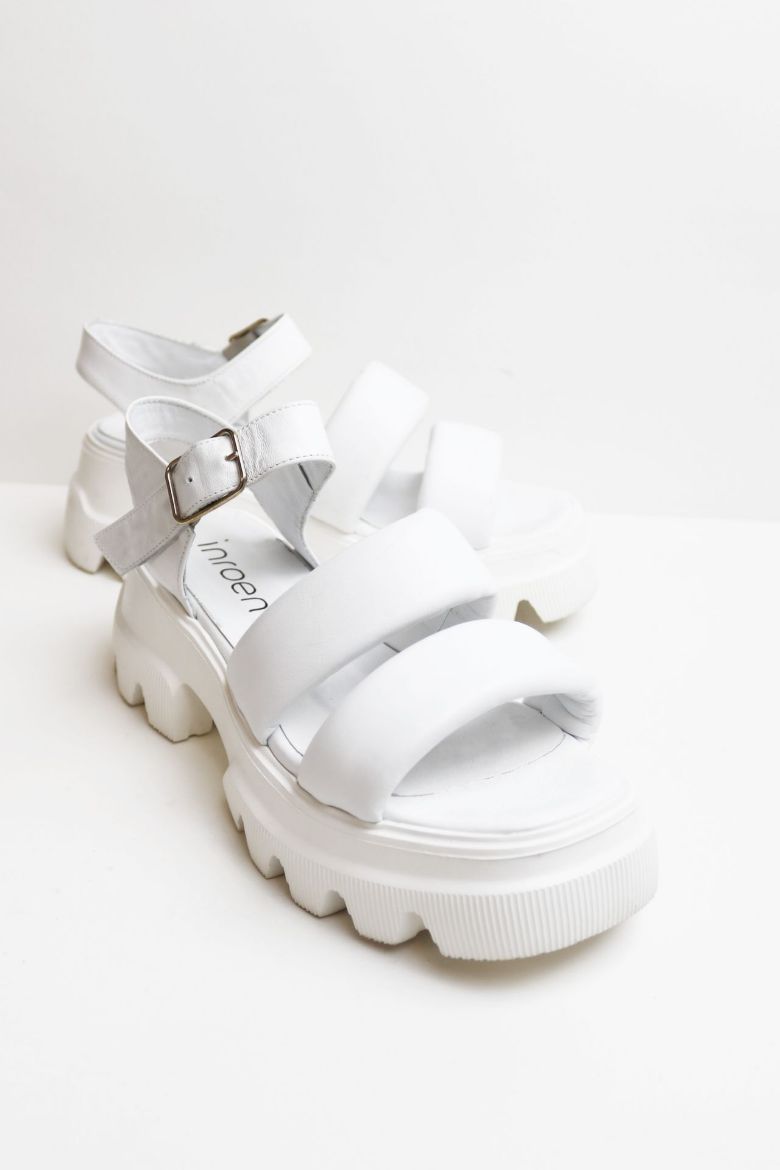Kemer Detaylı Kalın Taban Hakiki Deri Çift Bantlı Sandalet  BEYAZ resmi