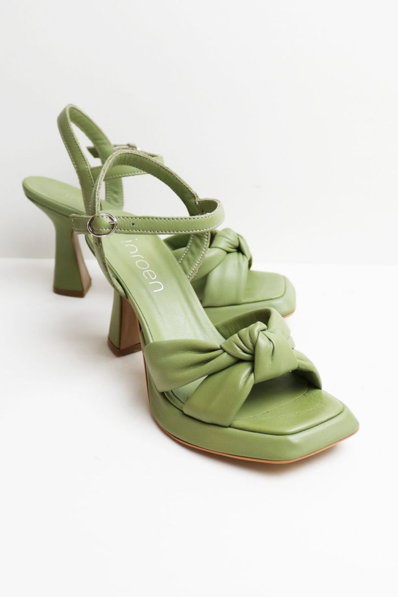 Bilekten Bağlı Küt Burun Arkası Açık Kadeh Topuk Topuklu Ayakkabı  YEŞİL resmi