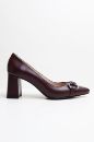  Hakiki Deri Toka Detaylı Topuklu Ayakkabı   BORDO