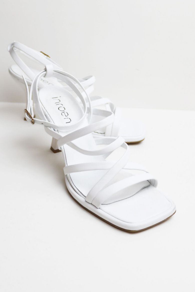 Çarpraz Bantlı Hakiki Deri Bilekten Bağlamalı Kadeh Topuk Topuklu Ayakkabı  BEYAZ resmi