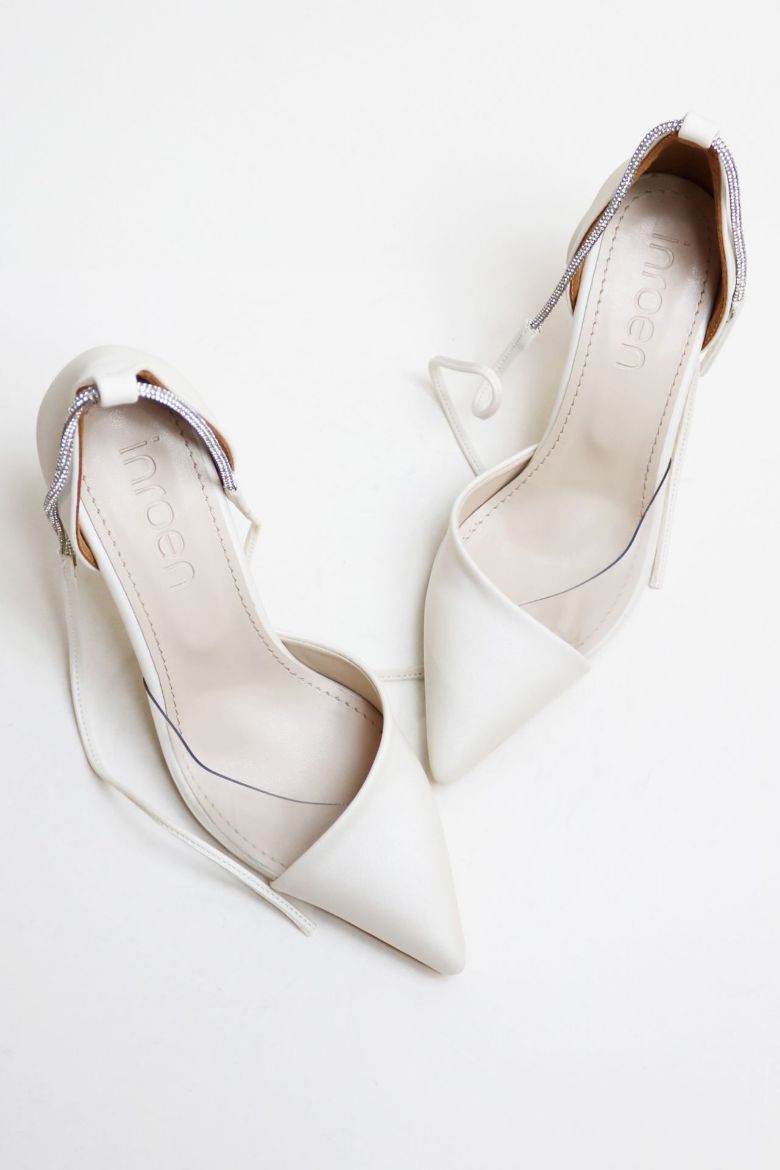 Bilekten Bağlı Taşlı Yan Şeffaf Detaylı Kadeh Topuk Stiletto  BEYAZ resmi