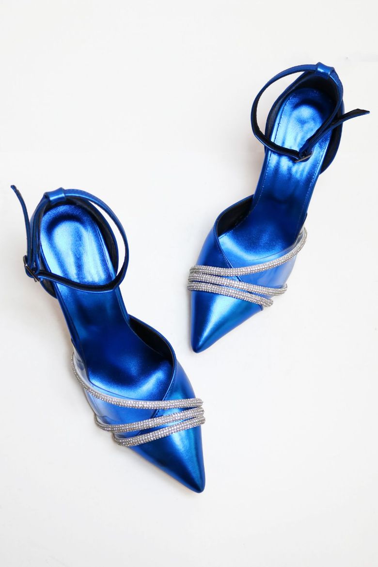 Bilekten Bağlı Şeffaf Taş Geçişli  Kadeh Topuk Stiletto  SAKS resmi