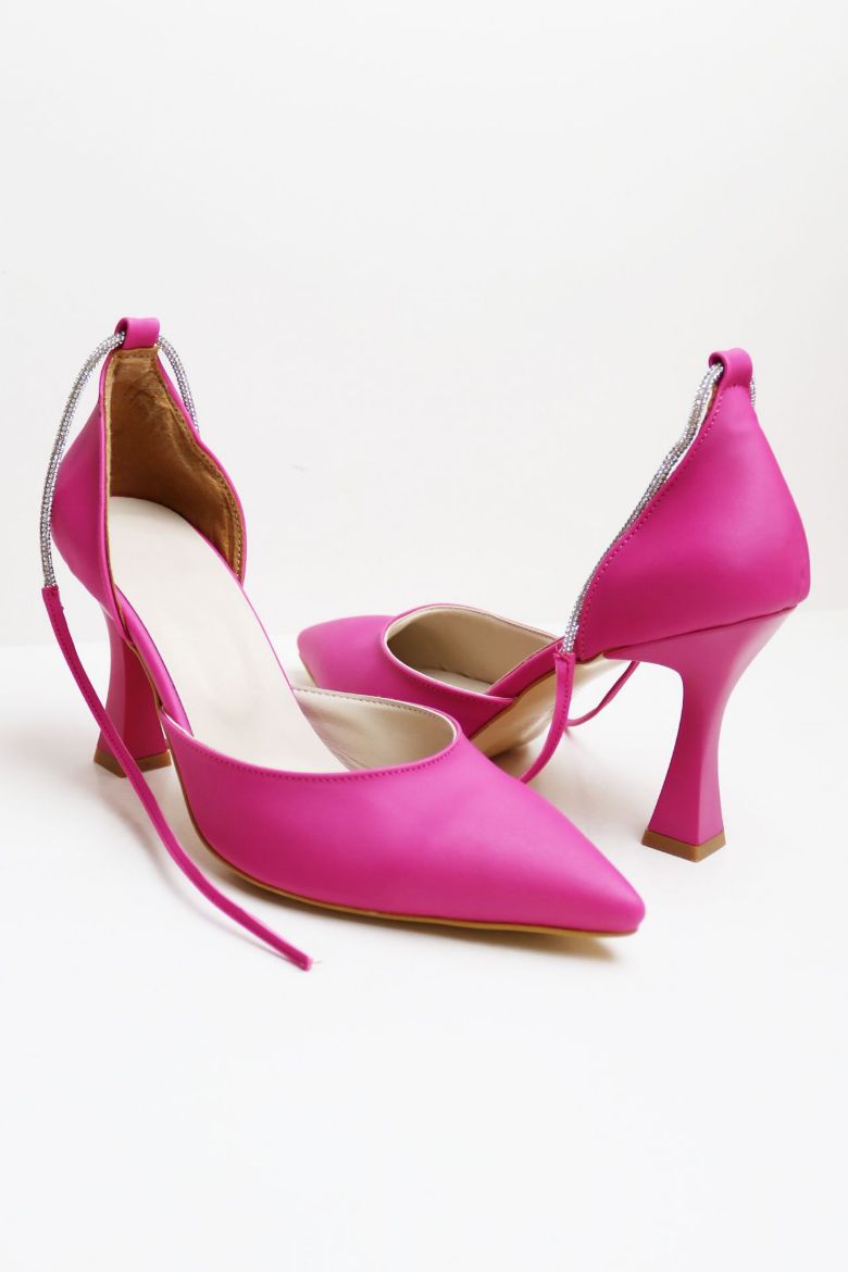 Bilekten Bağlı Taşlı  Kadeh Topuk Stiletto  PEMBE resmi