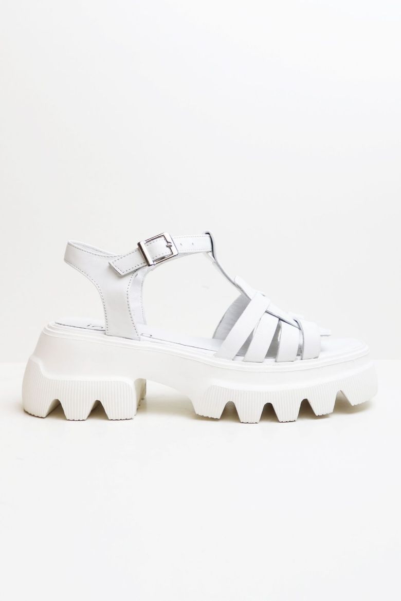 Kemer Detaylı Kalın Taban Hakiki Deri Kadın Sandalet  BEYAZ resmi