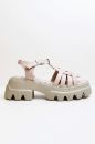 Kemer Detaylı Kalın Taban Hakiki Deri Kadın Sandalet  PUDRA