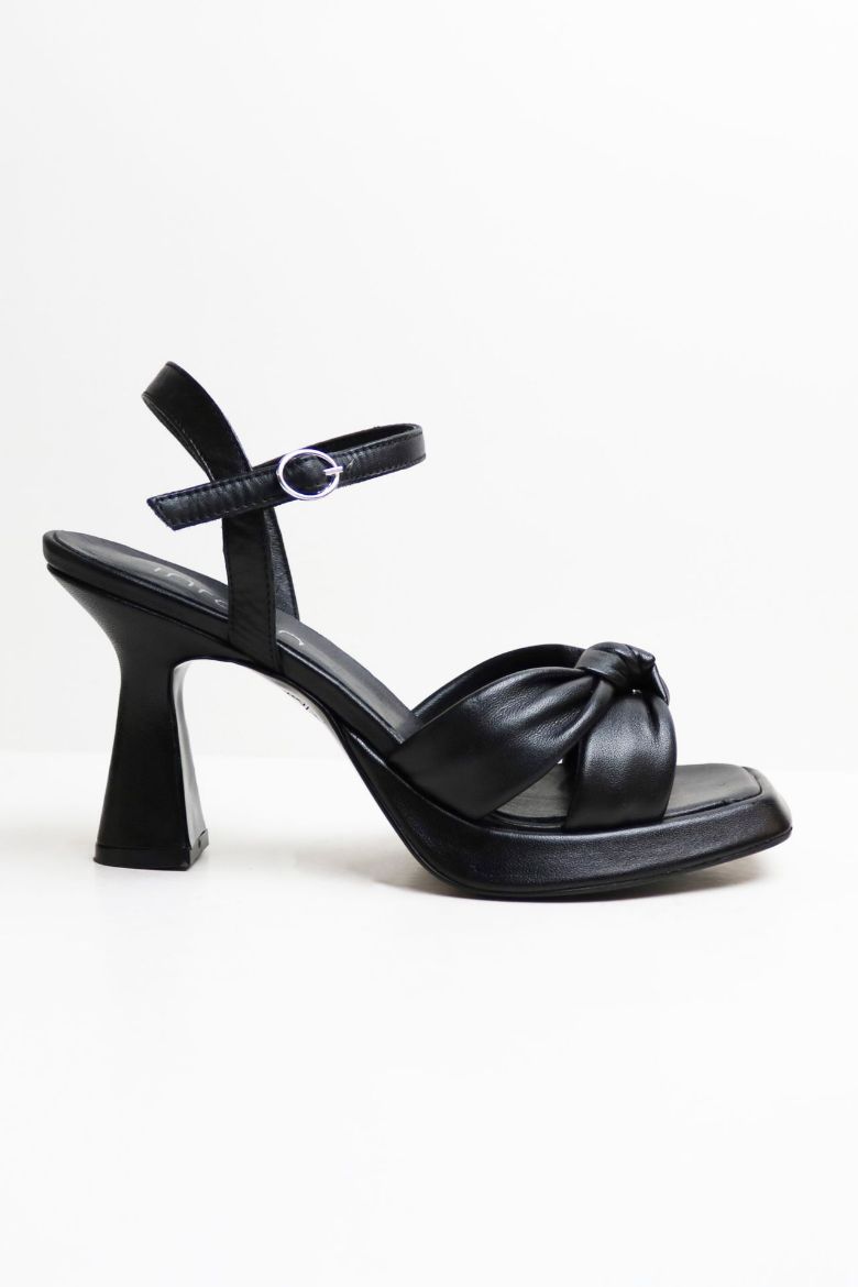 Bilekten Bağlı Küt Burun Arkası Açık Kadeh Topuk Topuklu Ayakkabı  SİYAH resmi