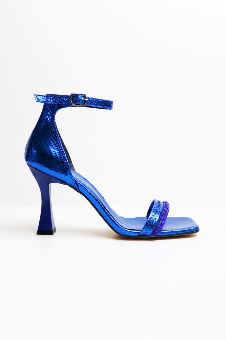 Bilekten Bağlı Küt Burun Taşlı Çift Bantlı Topuklu Ayakkabı  SAKS resmi