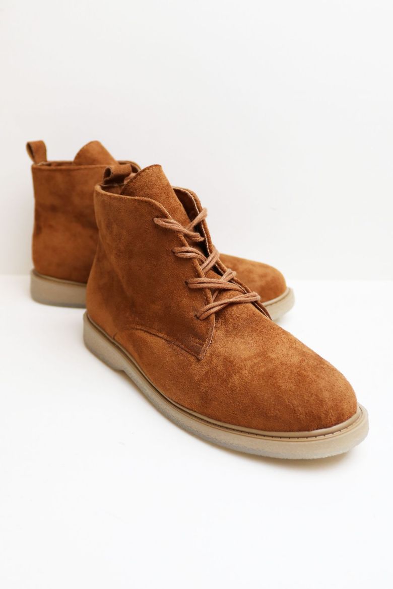 Bağcıklı Düz Taban Bilek Boy Kadın Bot  TABA SÜET resmi