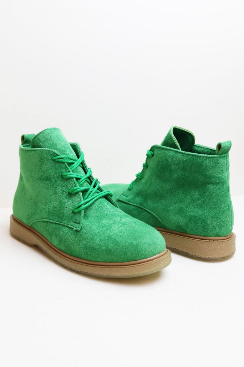 Bağcıklı Düz Taban Bilek Boy Kadın Bot  YEŞİL resmi