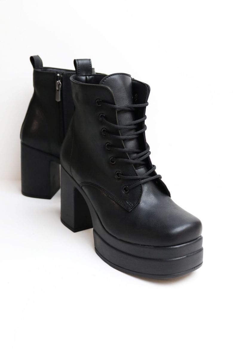 Bağcıklı Platform Kalın Topuklu Kadın Bot  SİYAH resmi