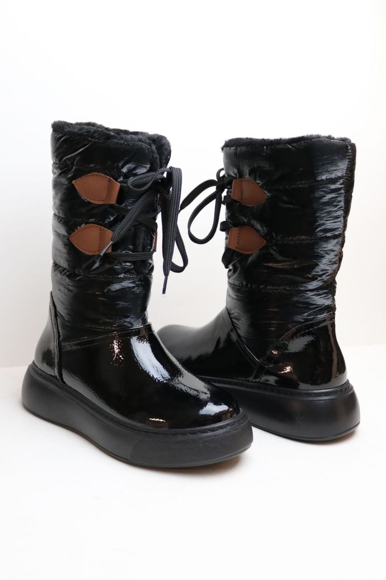 Bağcıklı Kürklü Bilek Üstü Kadın Bot  SİYAH resmi