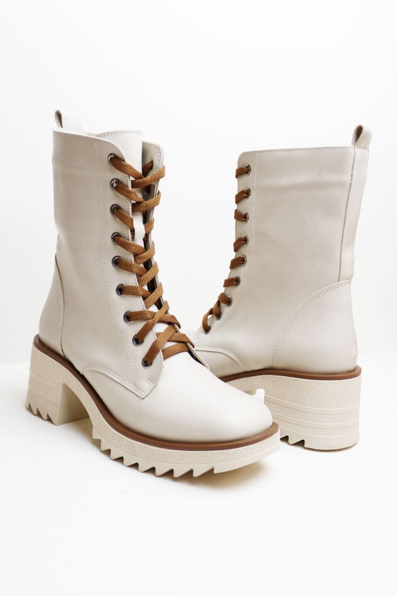 Bağcıklı Kaydırmaz Taban Kadın Bot  EKRU resmi