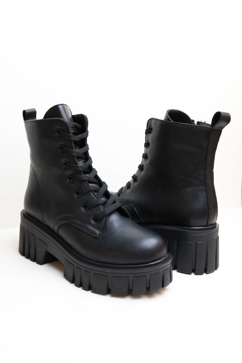 Bağcıklı Kalın Taban Kalın Topuklu Kadın Bot  SİYAH resmi