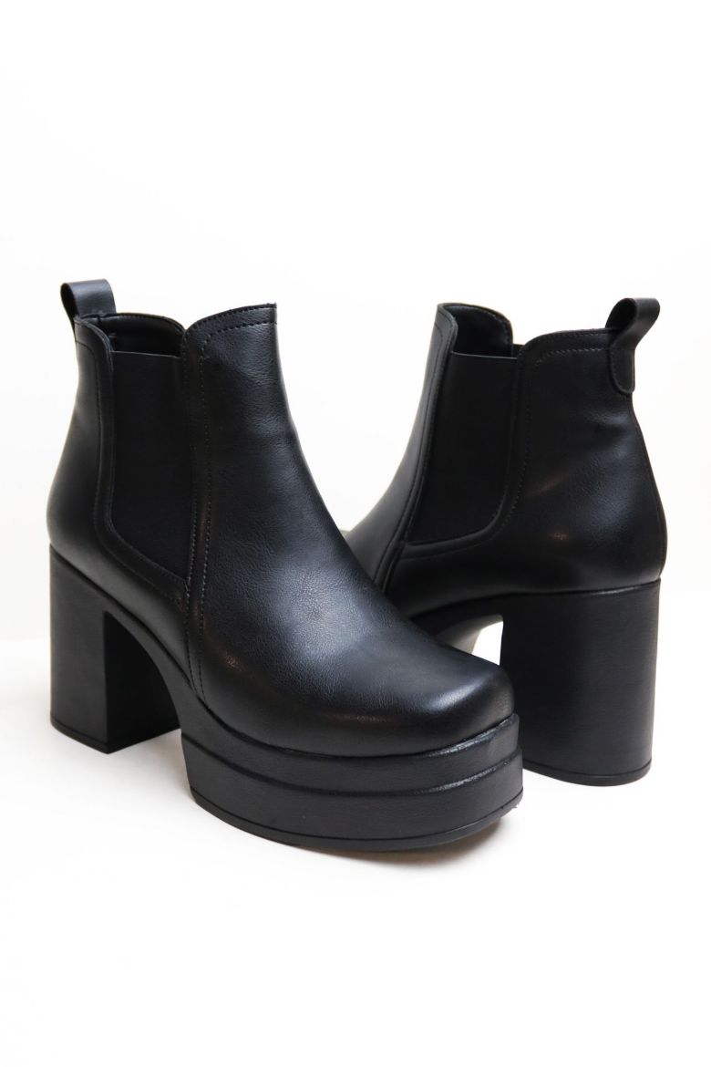 Lastik Detaylı Platform Kalın Topuklu Kadın Bot  SİYAH resmi