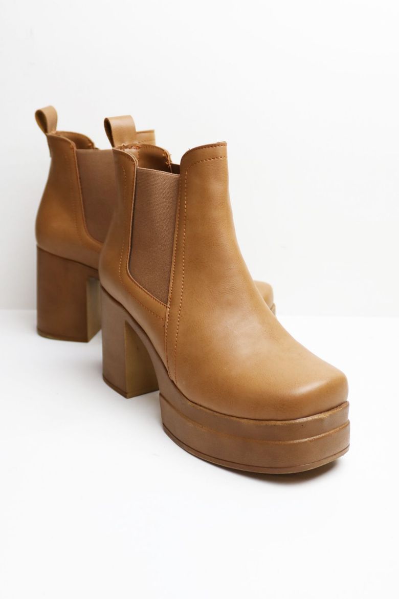 Lastik Detaylı Platform Kalın Topuklu Kadın Bot  TABA resmi