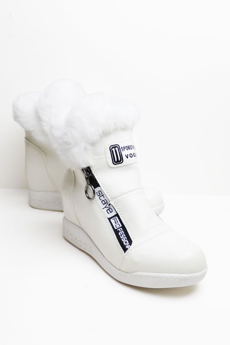 Tüylü Kırışık Rugan Bilek Boy Gizli Topuk Bot  BEYAZ resmi