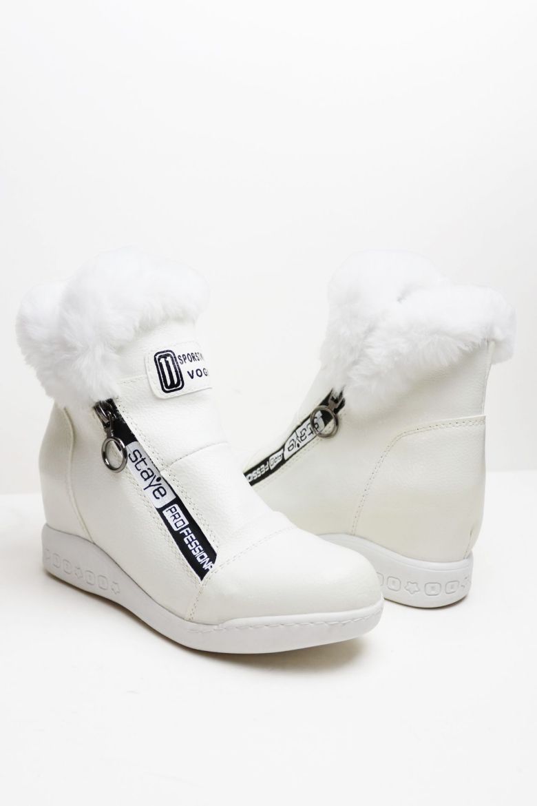 Tüylü Kırışık Rugan Bilek Boy Gizli Topuk Bot  BEYAZ resmi