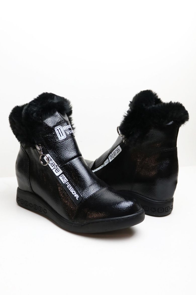 Tüylü Kırışık Rugan Bilek Boy Gizli Topuk Bot  SİYAH resmi