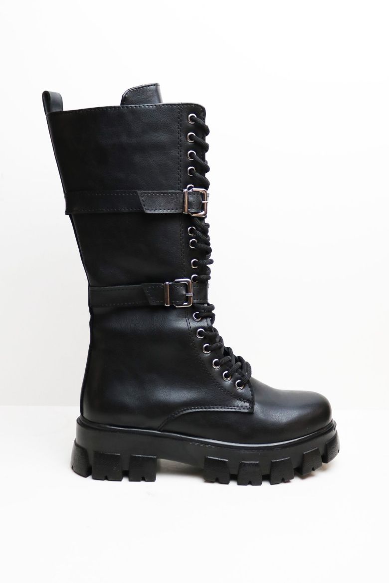 Kemer Detaylı Kalın Taban Bağcıklı Kadın Postal  SİYAH resmi