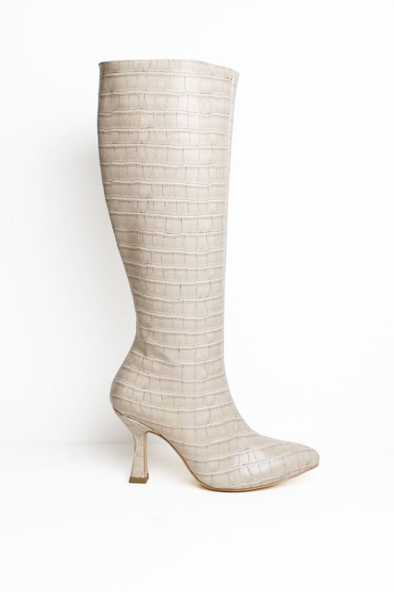 Fermuarlı Sivri Burun Kroko Ince Topuklu Kadın Çizme  TEN  resmi