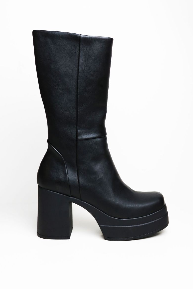 Içi Tüylü Küt Burun Platform Kalın Topuklu Kadın Çizme  SİYAH resmi