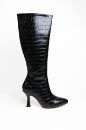 Fermuarlı Sivri Burun Kroko Ince Topuklu Kadın Çizme  SİYAH