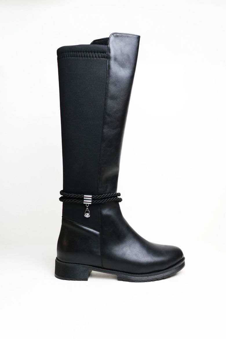 Ip Ve Taş Detaylı Dalgıç Kumaş Esnek Çizme  SİYAH resmi