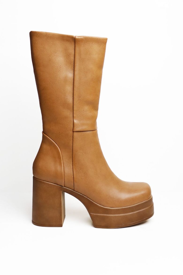 Içi Tüylü Küt Burun Platform Kalın Topuklu Kadın Çizme  TABA resmi