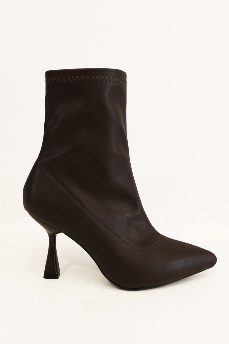 Sivri Burun Kadeh Topuk Cilt Kadın Bot  KAHVE resmi