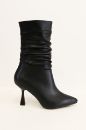 Büzgü Detaylı Sivri Burun Kadeh Topuklu Kadın Bot  SİYAH